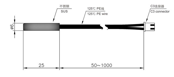 汽車空調(diào)專用溫度傳感器規(guī)格尺寸圖