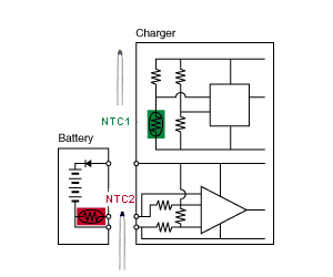 應(yīng)用NTC熱敏電阻進(jìn)行二次電池和充電器溫度檢測(cè)的電路示例