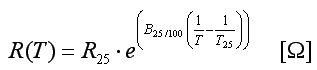 R（T）= R_25 * e ^（B_25_100 *（（1 / T） - （1 / T_25）））