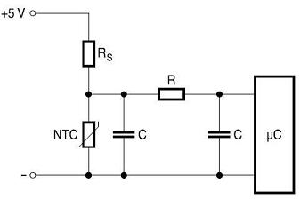 帶NTC熱敏電阻和微控制器的電路